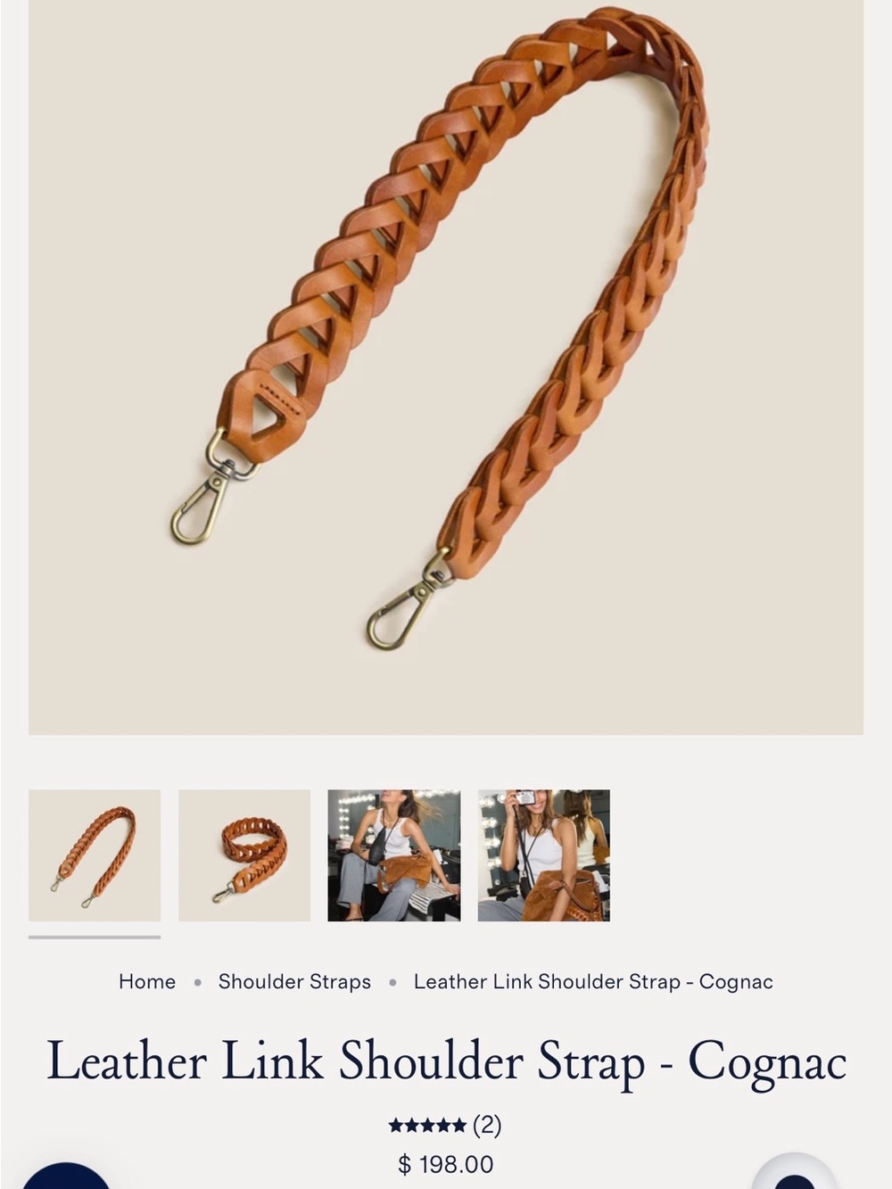 Parker Thatch Leather Link Shoulder Strap - Cognac